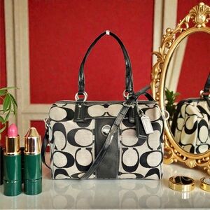 Coach Black & Cream Signature Satchel Bag